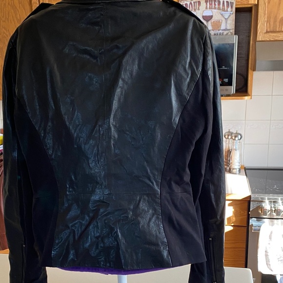DKNY black leather jacket with nylon side panels. - Picture 7 of 13